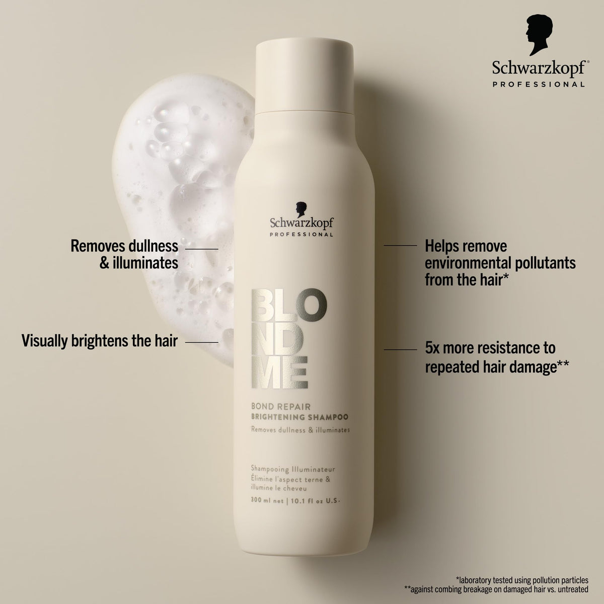 BlondMe label close-up highlighting bond repair technology and ingredient focus