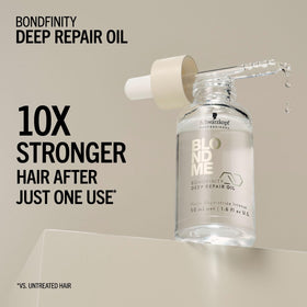 BlondMe application on damp blonde hair demonstrating frizz control and manageability