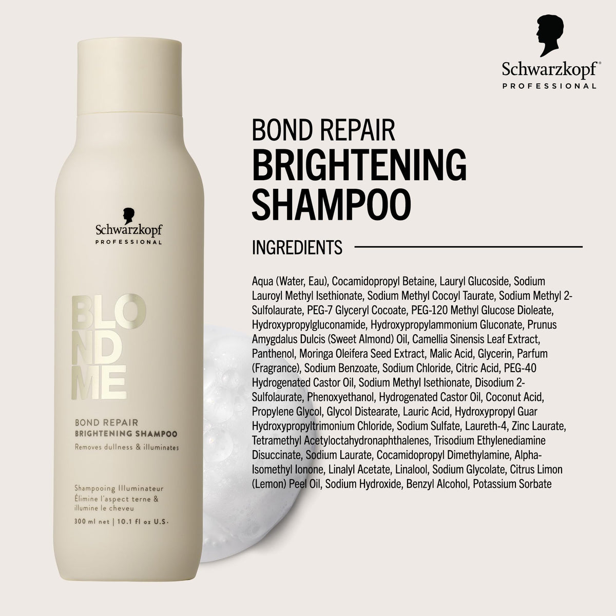 BlondMe shampoo texture foam close-up demonstrating gentle lather and cleansing