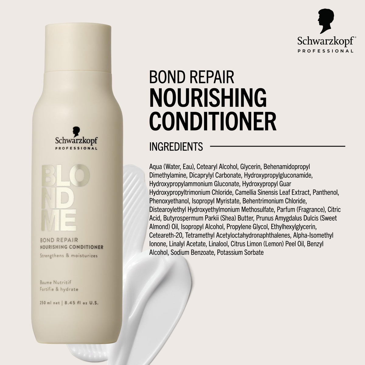 BlondMe creamy conditioner texture demonstrating lightweight hydration