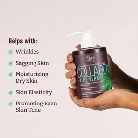 BLOOM IT'S A GREAT SKIN DAY! closeup label highlighting aloe vera and collagen-supporting ingredients