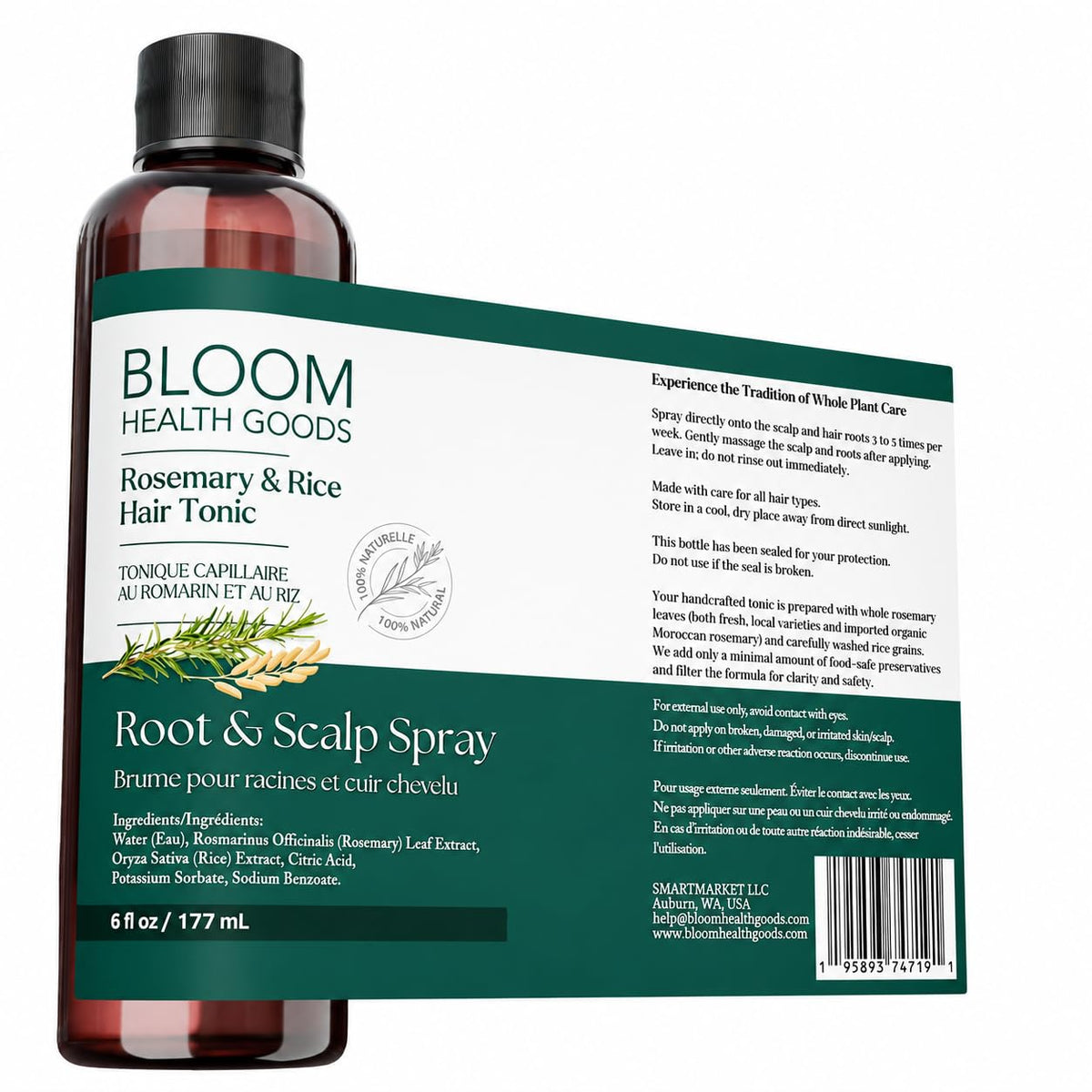 Bloom Health Goods bottle staged on bathroom shelf showing clean-ingredient lifestyle benefit