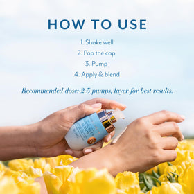Bloomeffects serum being applied to hand demonstrating easy spreadability benefit