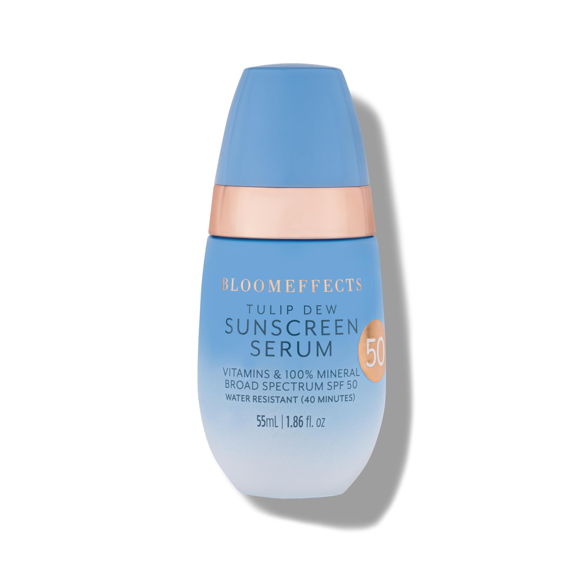 Bloomeffects bottle front packaging showing SPF 50 protection and glow benefit