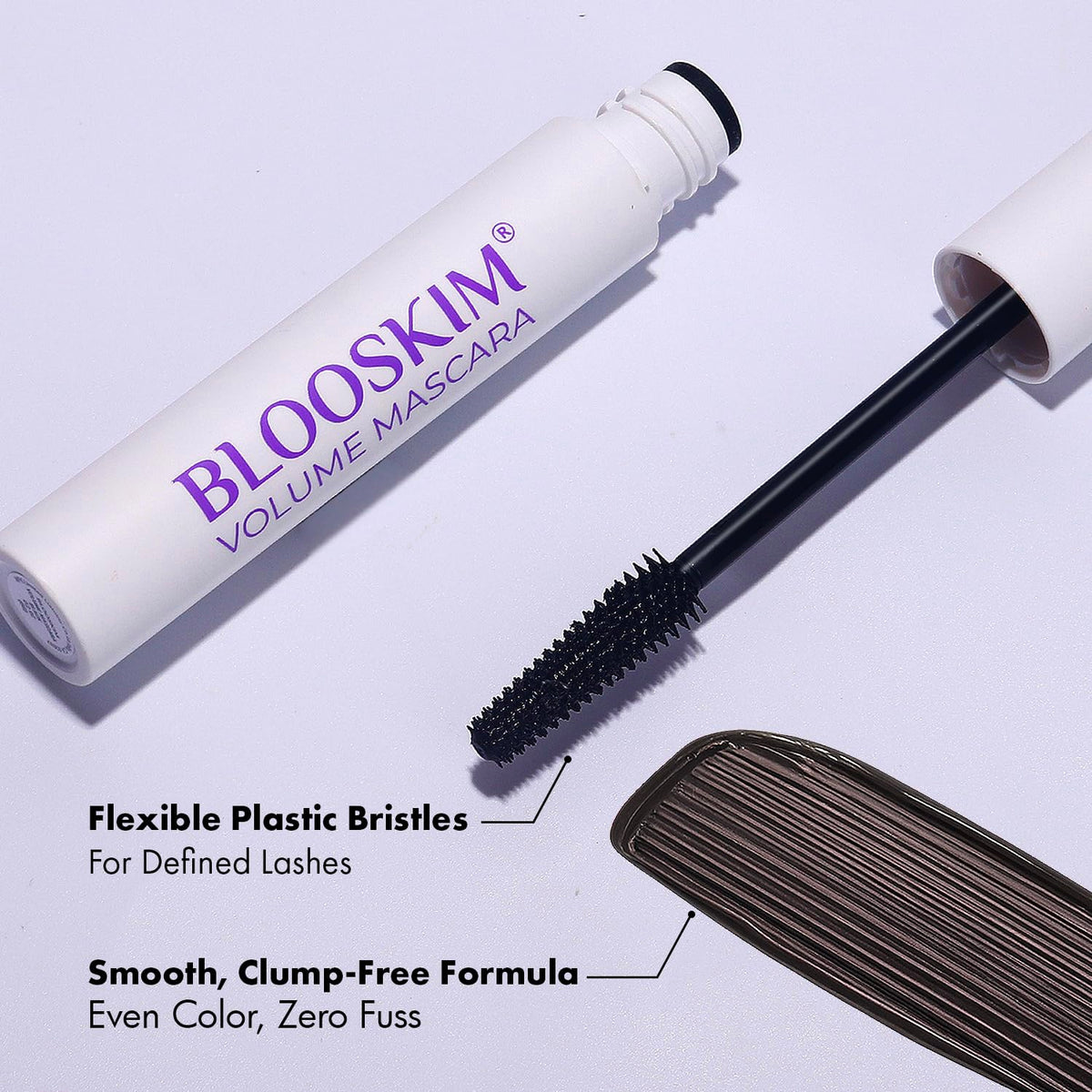 Blooskim swatch on skin showing smooth black pigment and even application benefit