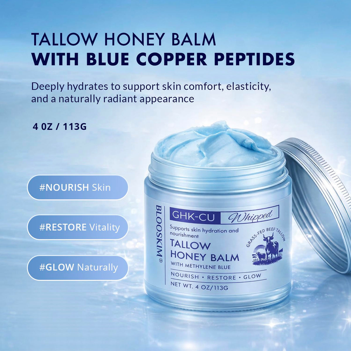 Blooskim whipped balm texture close‑up showing creamy absorption benefit