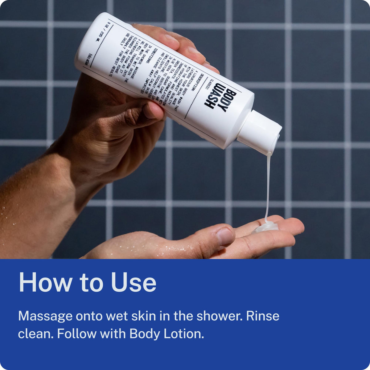 Blu Atlas in-shower action on male model illustrating easy rinse and daily-use benefit