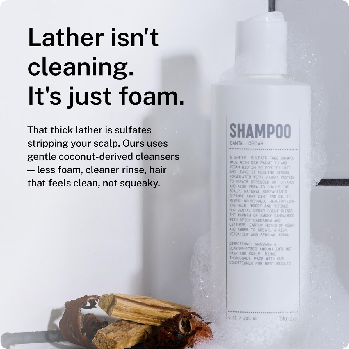 Blu Atlas label close-up highlighting 15 ingredients and transparency benefit