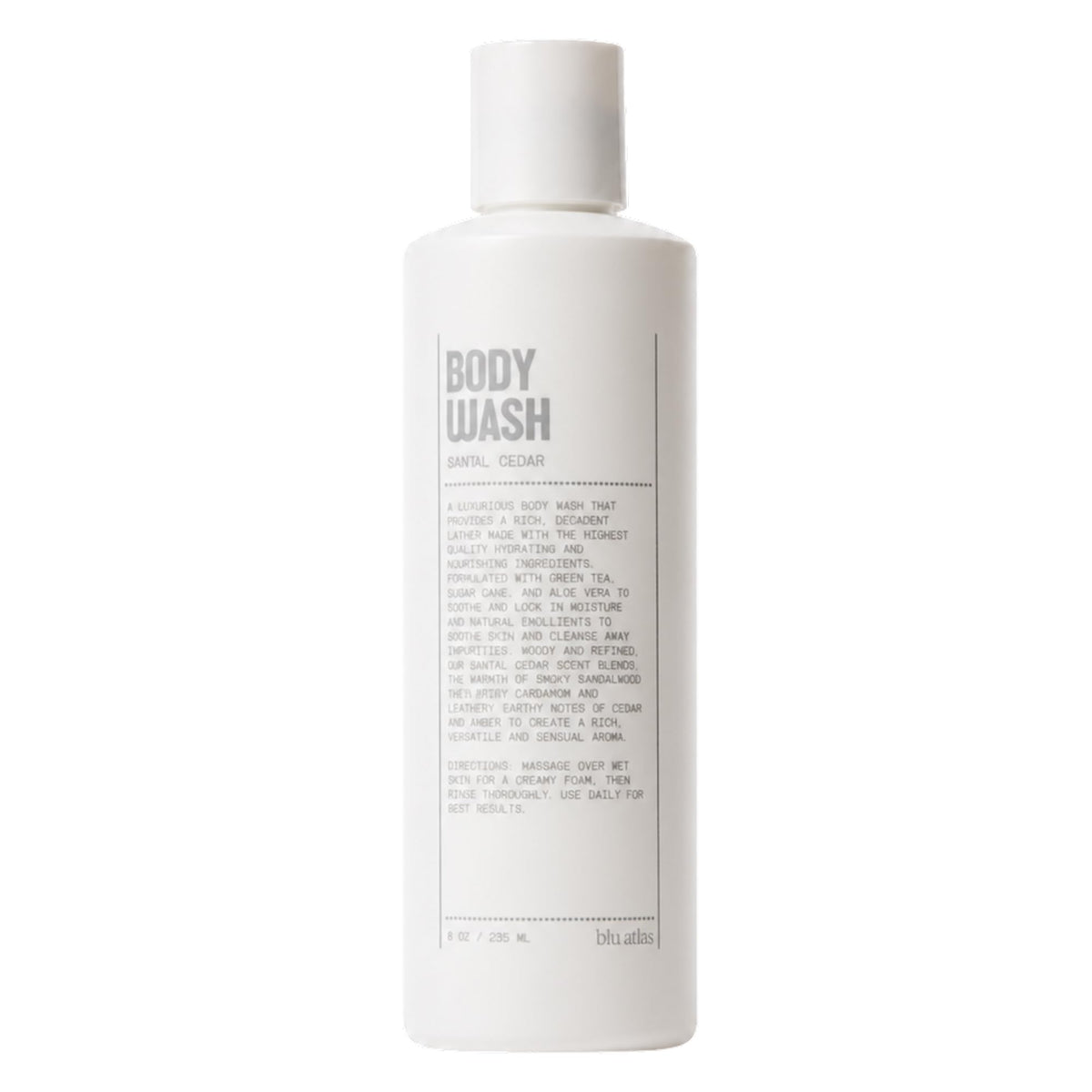 Blu Atlas front packaging showing santal cedar scent and benefits
