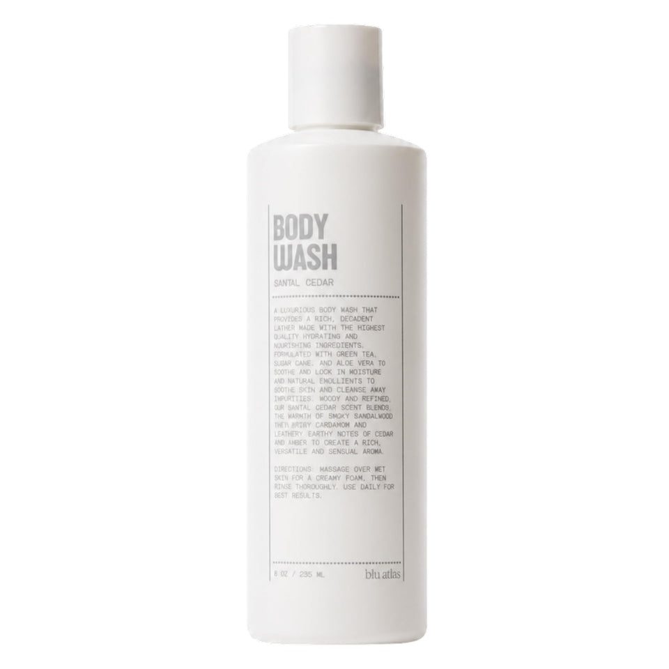 Blu Atlas front packaging showing santal cedar scent and benefits