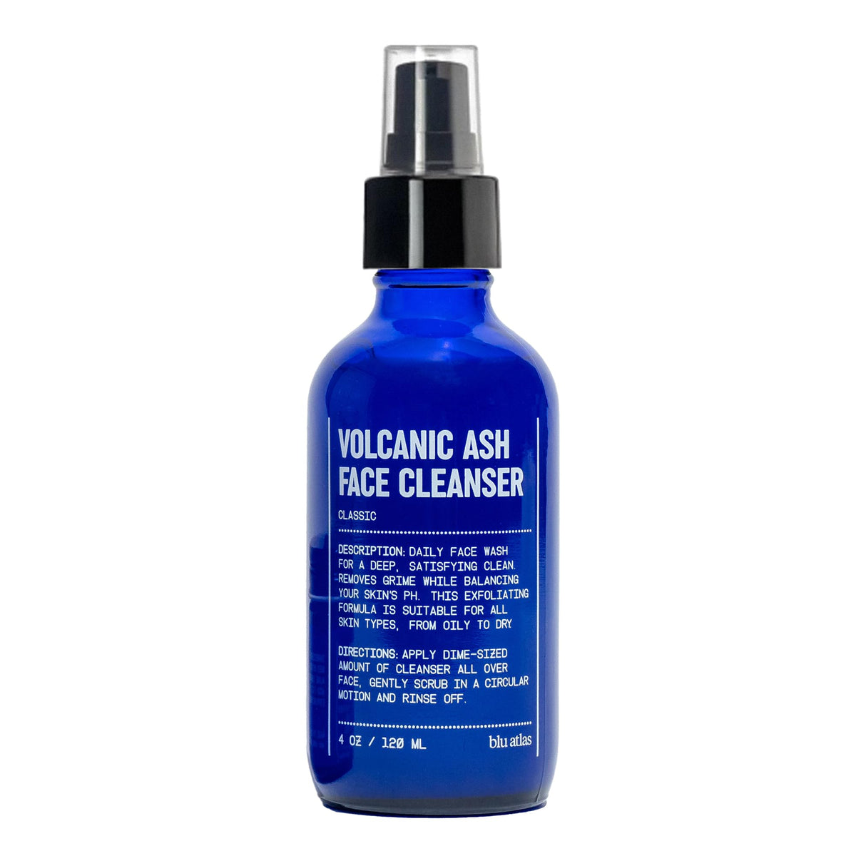 Blu Atlas front packaging showing cleanser and classic scent benefits