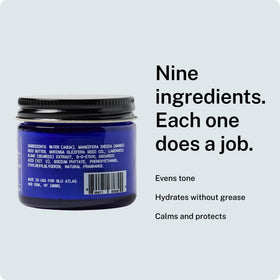 Blu Atlas moisturizer applied to hand illustrating lightweight feel and non-greasy benefit