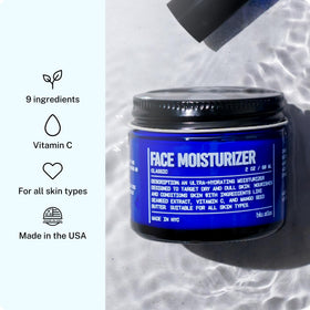 Blu Atlas moisturizer beside facial cleanser showing two-step routine and streamlined grooming benefit