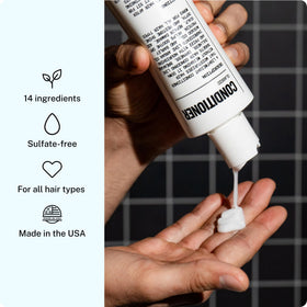 Blu Atlas conditioner pumped on hand showing easy spread and detangling benefit