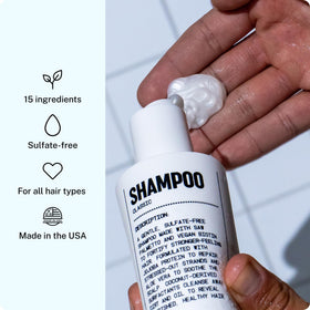 Blu Atlas shampoo poured texture showing gentle lather and moisturizing feel