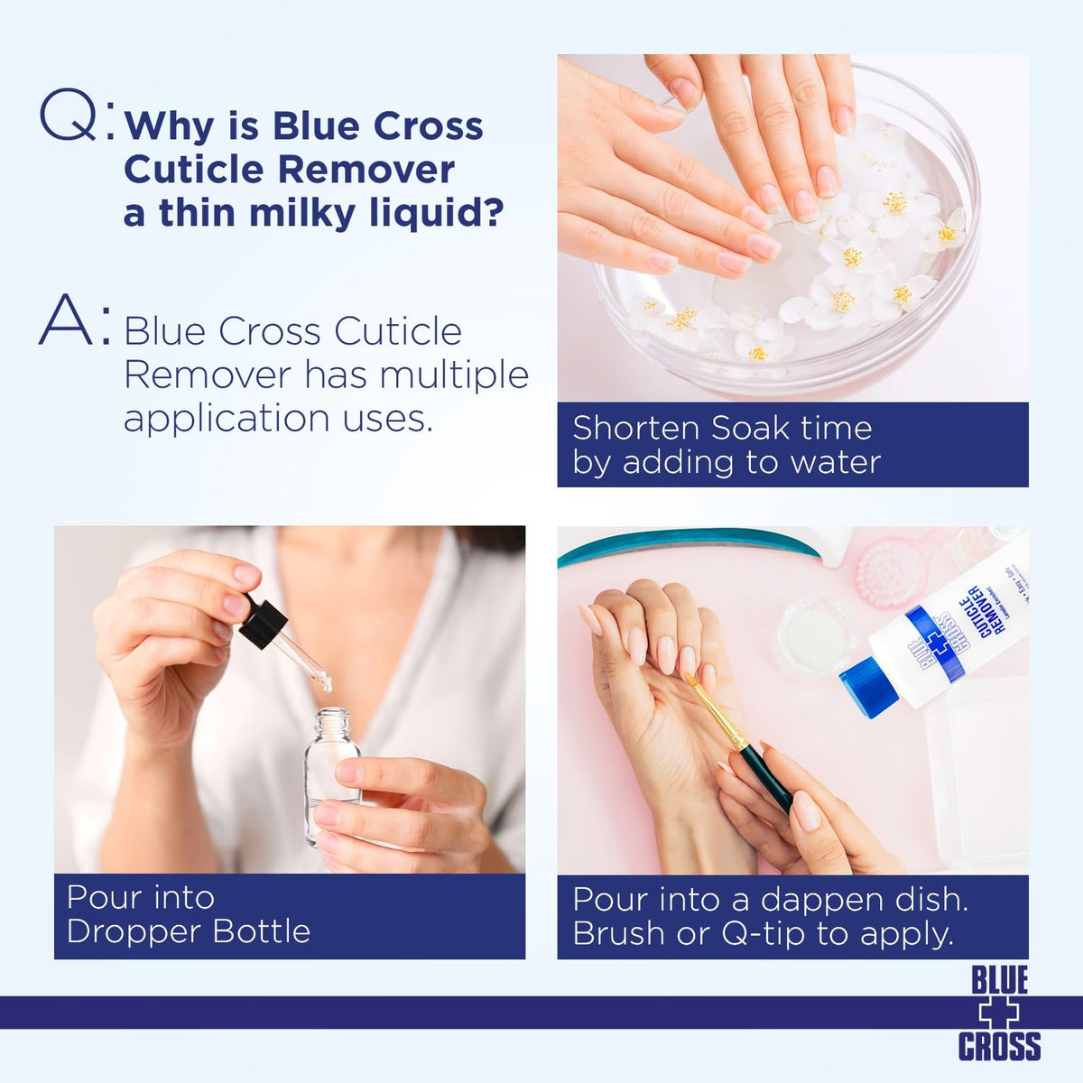 32oz Blue Cross bottle held in hand to show scale and salon-ready supply size