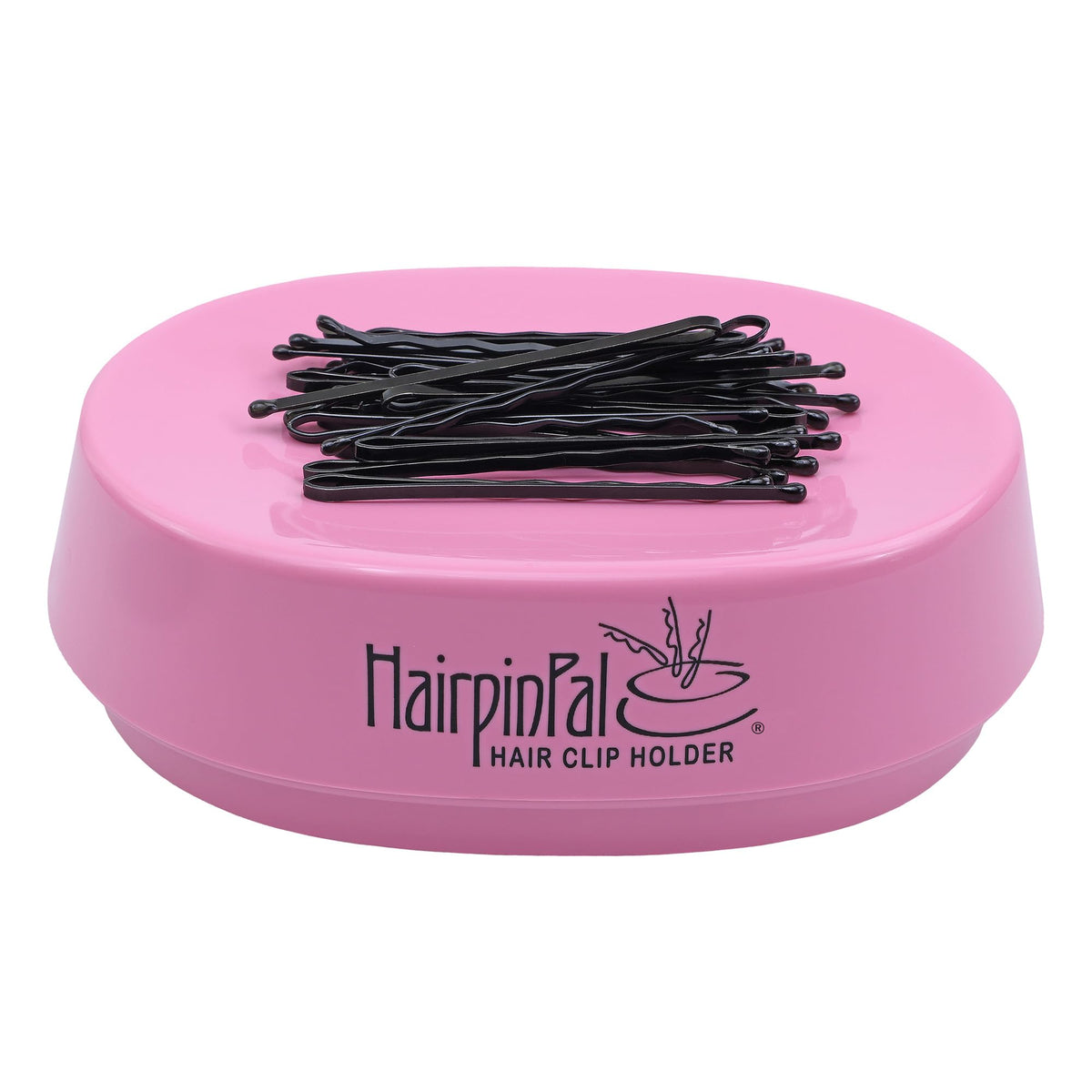 Blue Feather HairpinPal front view showing Raspberry Mauve bowl and tidy storage benefit