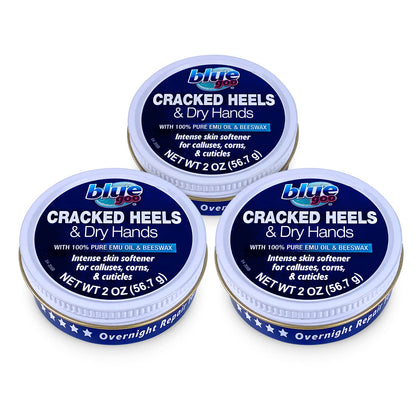 Blue Goo front packaging showing three 2 oz jars and product benefits