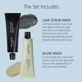 Blue Lagoon algae mask being applied to cheek for calming, nourishing effect benefit