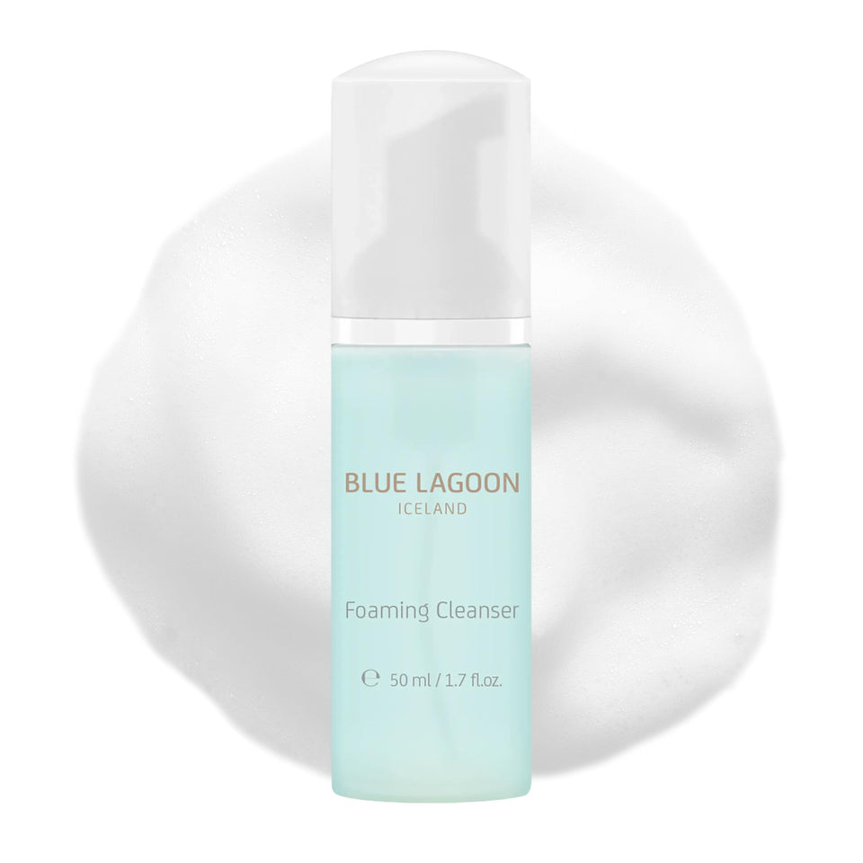 Blue Lagoon front packaging showing cleanser and travel-friendly size benefit