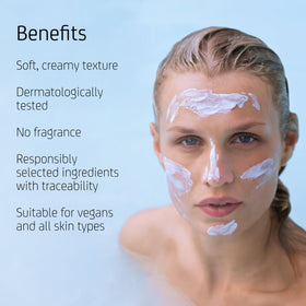 Open jar of Blue Lagoon mask revealing creamy mud texture for effective cleansing