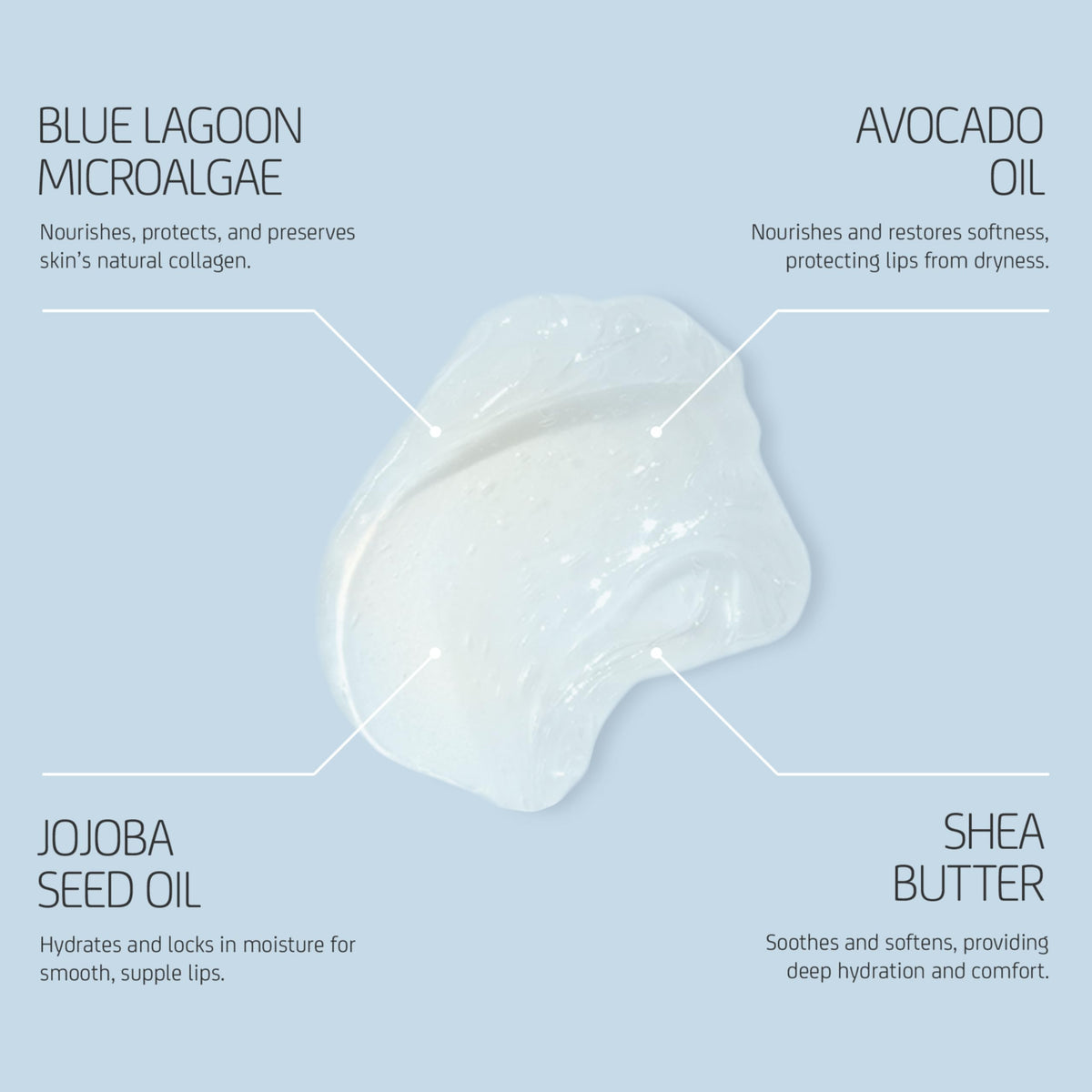 Blue Lagoon lip balm held in hand to show compact 10 ml travel-friendly size