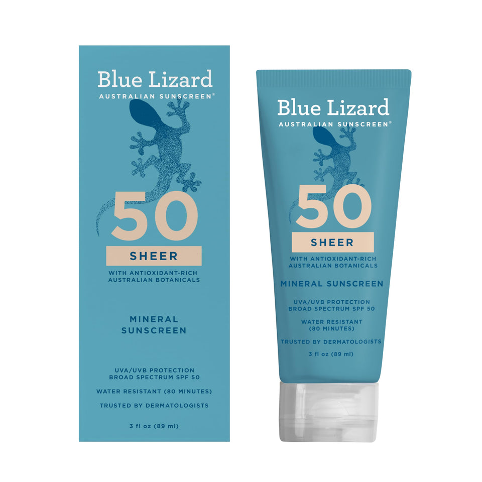 Blue Lizard front packaging showing SPF 50 and benefit of strong protection