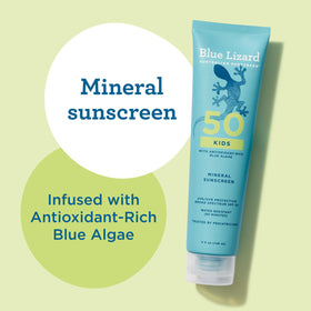 Blue Lizard sunscreen being applied to a child at the beach for protection