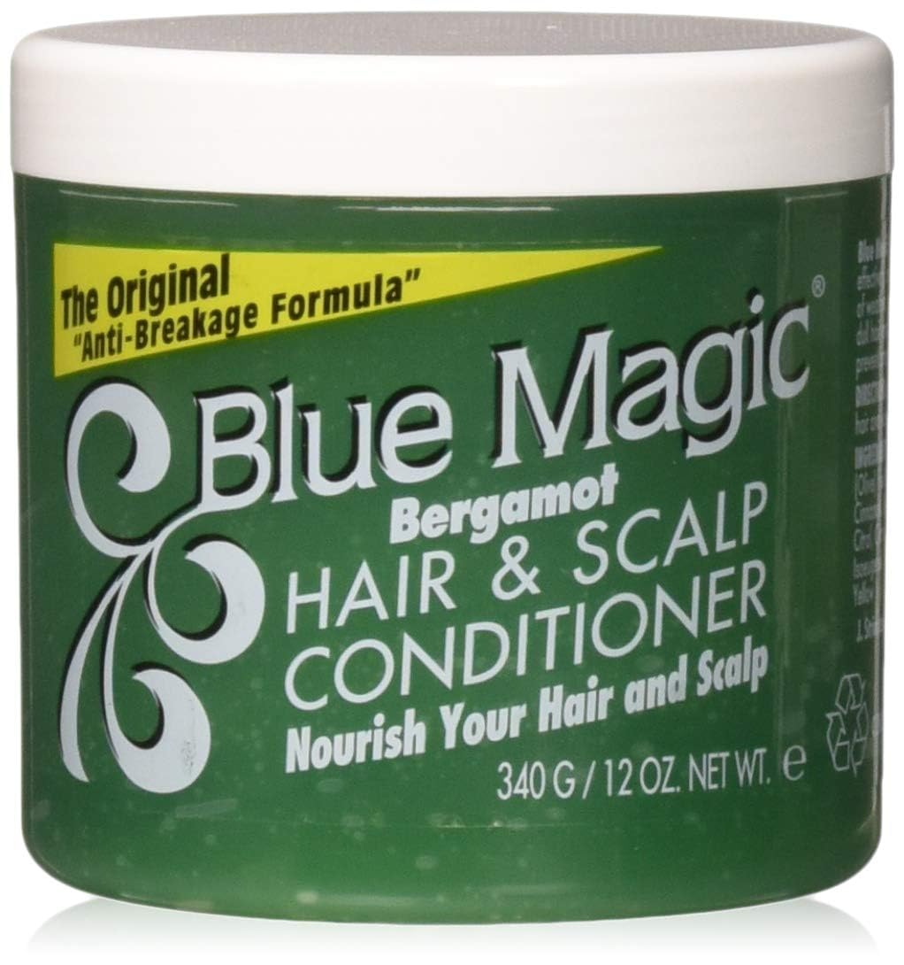 Blue Magic jar front view showing label and bergamot scent benefits
