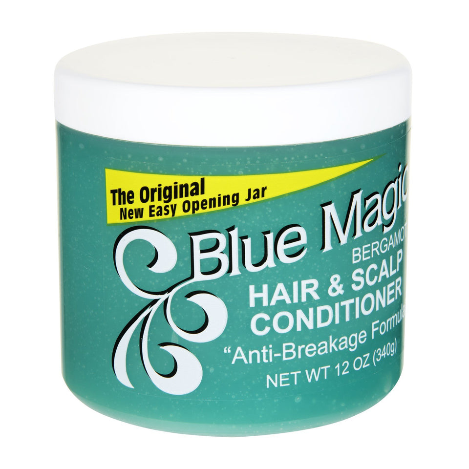 Blue Magic front packaging showing three 12 oz jars and bergamot scent benefit