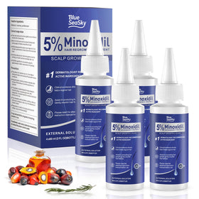 Blue Sea Sky front packaging showing four 2oz bottles for a six-month supply, clear and value-packed