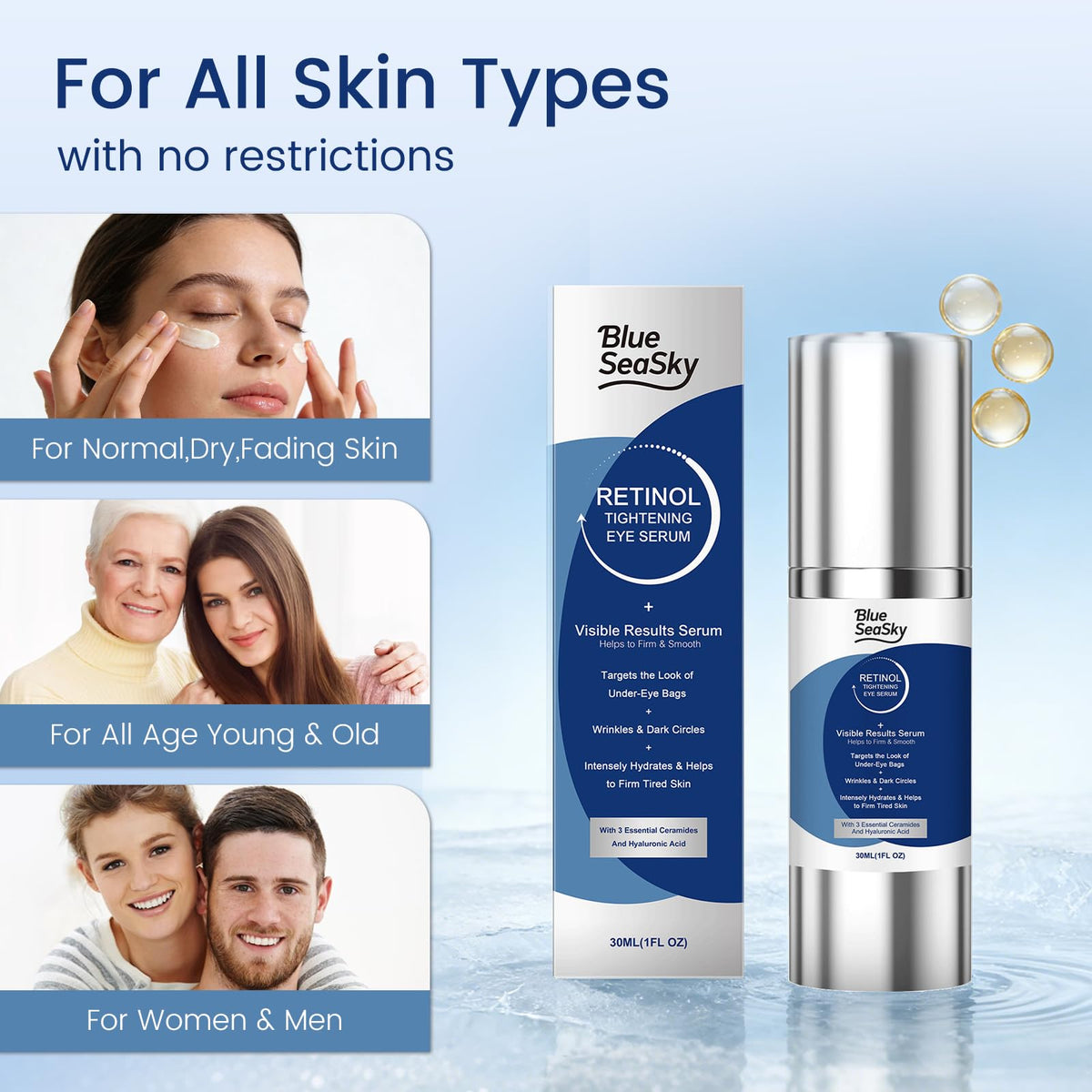 Blue Sea Sky ingredients label closeup showing retinol and niacinamide