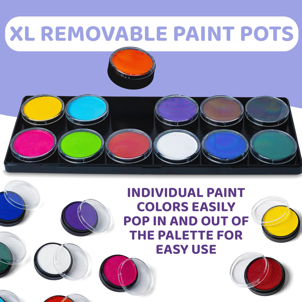 Blue Squid painted child at a party illustrating bright color payoff and easy removal
