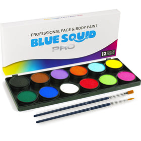 Blue Squid front palette showing 12 removable color pots and two brushes for professionals