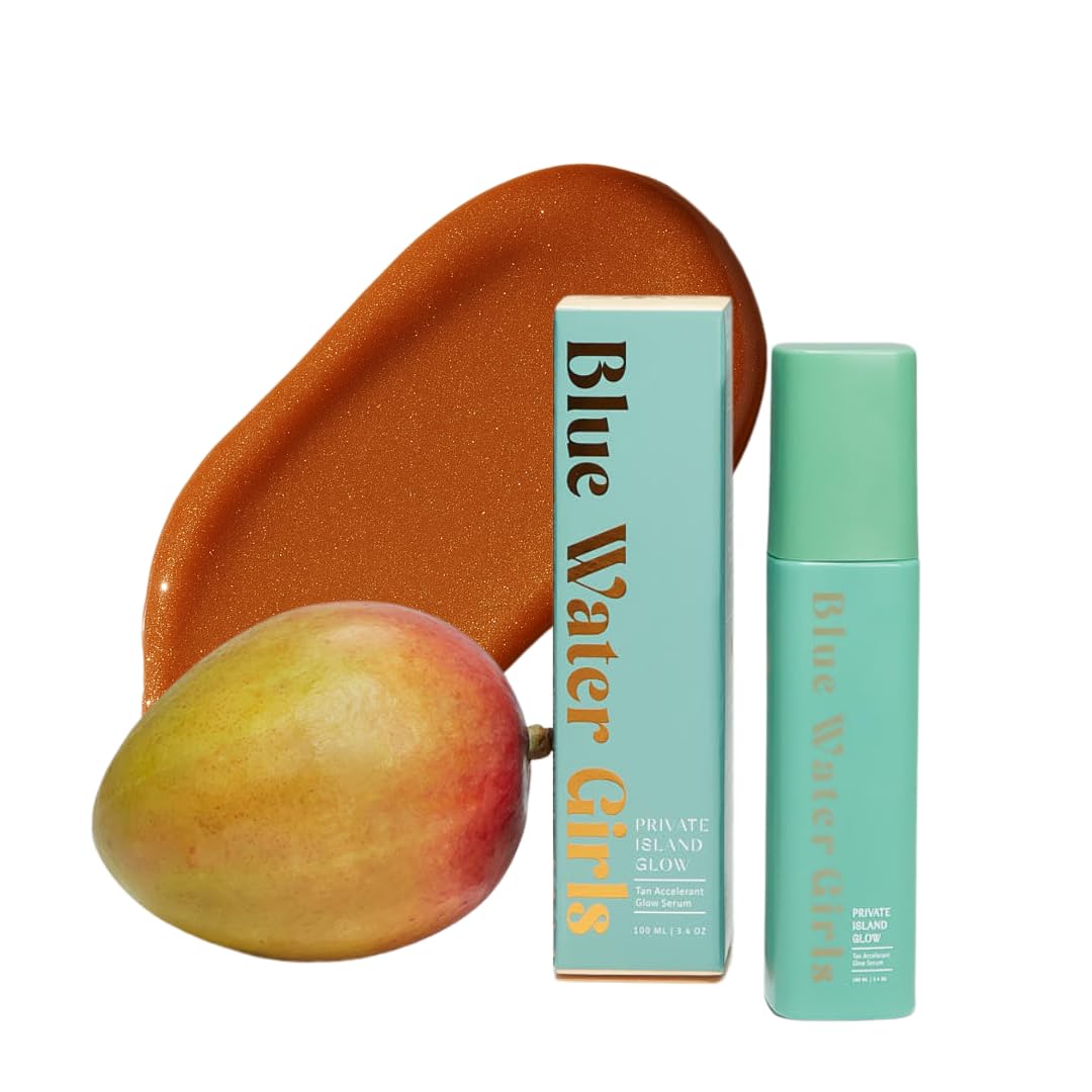 Blue Water Girls front bottle showing clean tanning serum for radiant skin