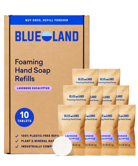 BLUELAND Forever Bottle front view showing reusable container and pump benefit