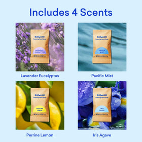 BLUELAND scent variety labels laid out, offers multiple pleasant fragrance options