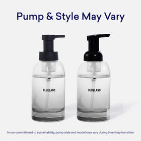 BLUELAND bottle held in hand illustrating scale and durable glass construction