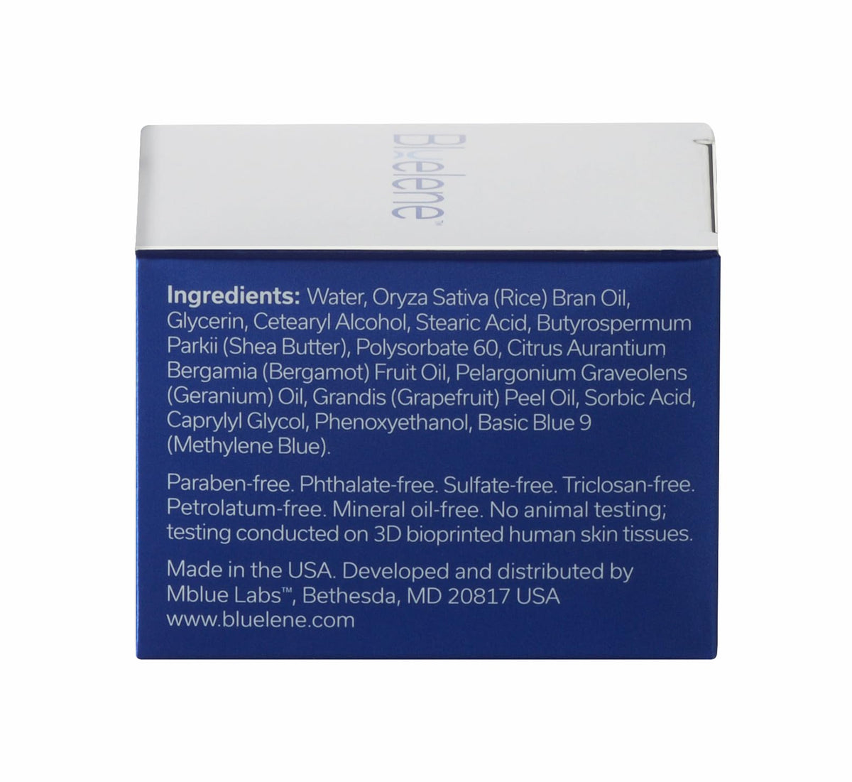 Bluelene product near soft towel indicating gentle formula for sensitive skin