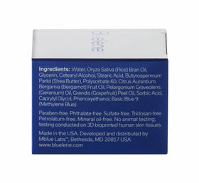 Bluelene product near soft towel indicating gentle formula for sensitive skin