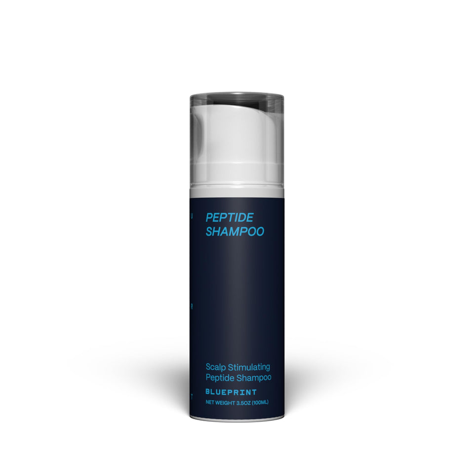 Blueprint Bryan Johnson shampoo front packaging showing product benefit