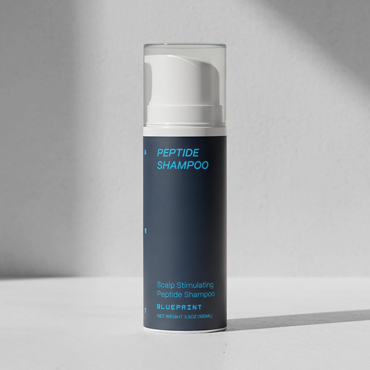 Blueprint Bryan Johnson shampoo pump and label highlighting clean formula
