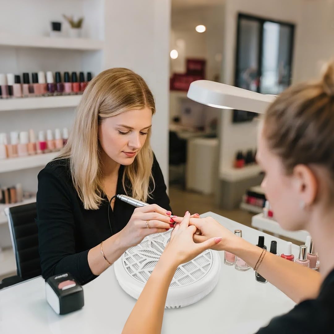 BLUETOP in use by a manicurist capturing nail dust during filing
