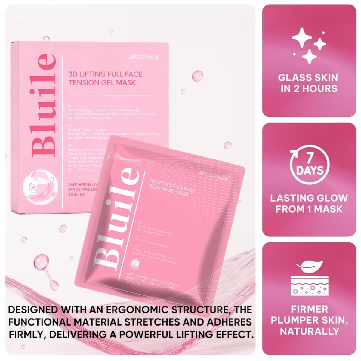 Bluile serum drops and mask showing rich essence hydration