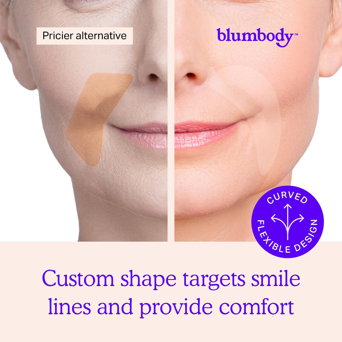 BLUMBODY placing patch between eyes showing gentle crease support benefit