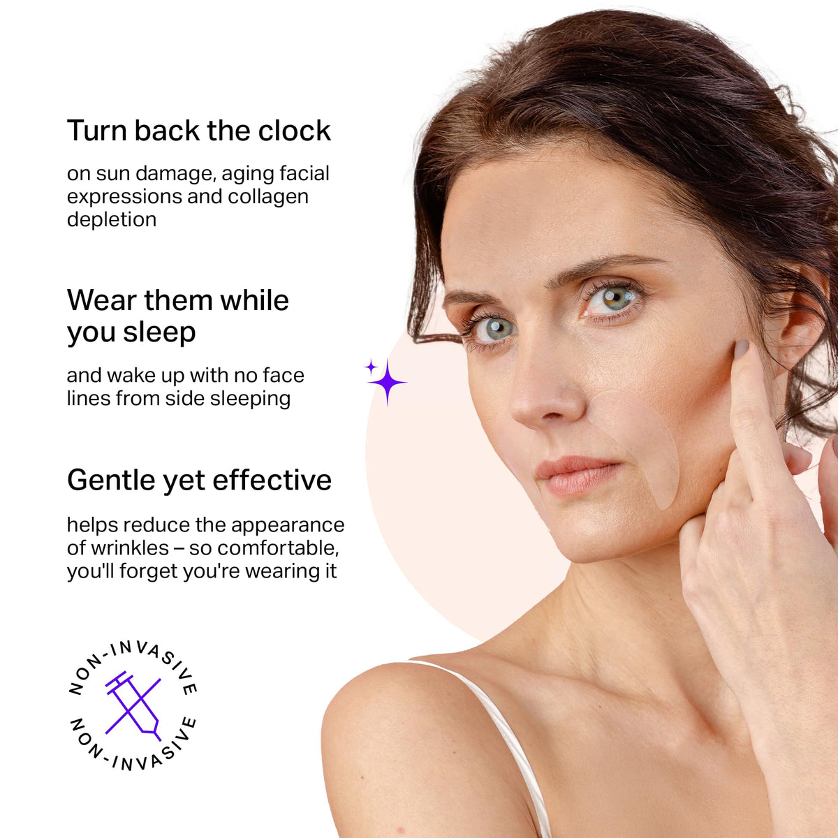 BLUMBODY applying patch to mouth area demonstrating discreet overnight wear