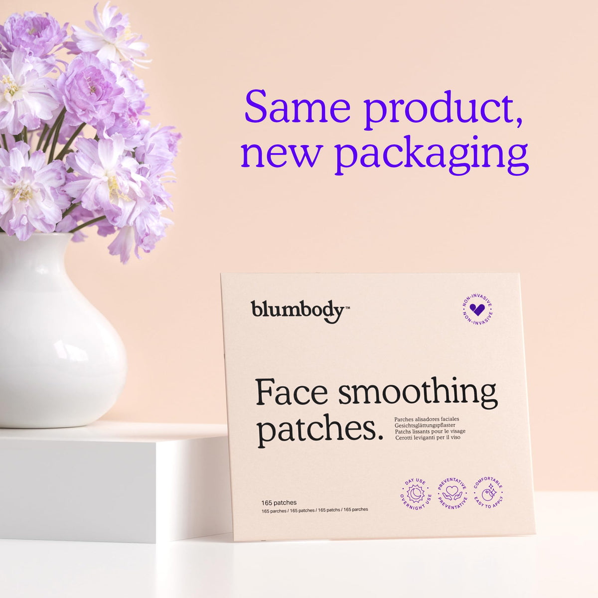 BLUMBODY label panel showing product claims and skin-friendly composition