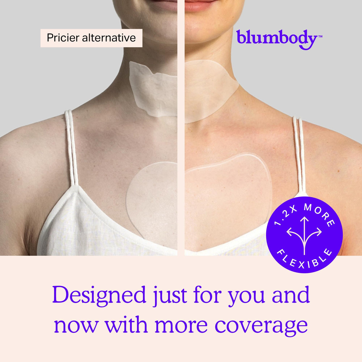 BLUMBODY neck patch detail showing secure fit and skin-conforming benefit