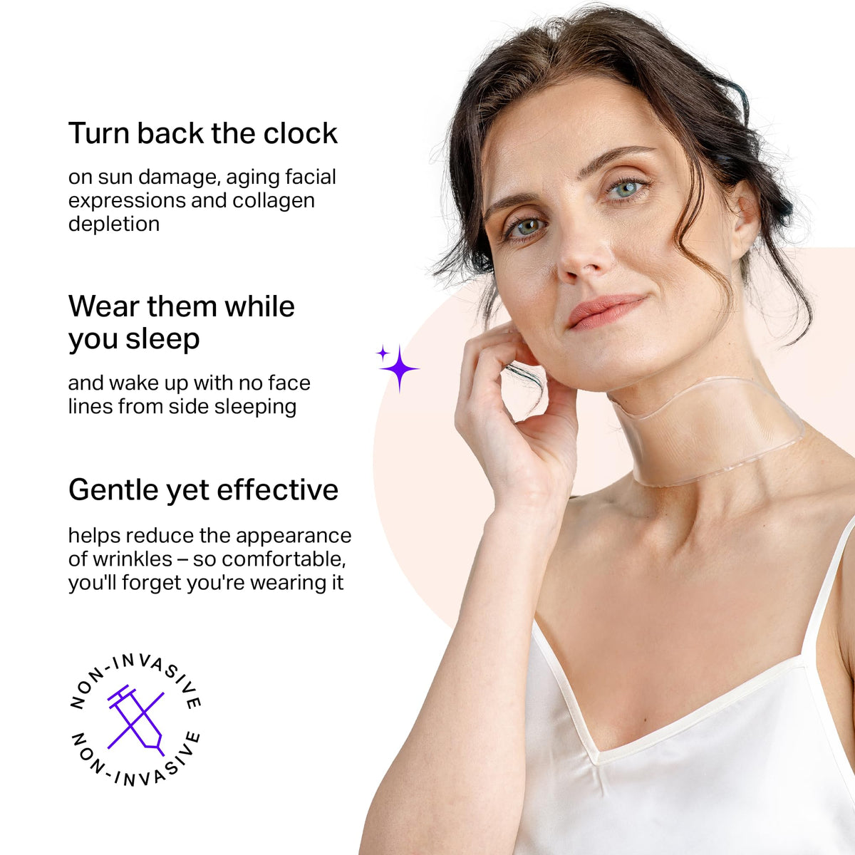 BLUMBODY patch applied to neck demonstrating comfortable overnight wear