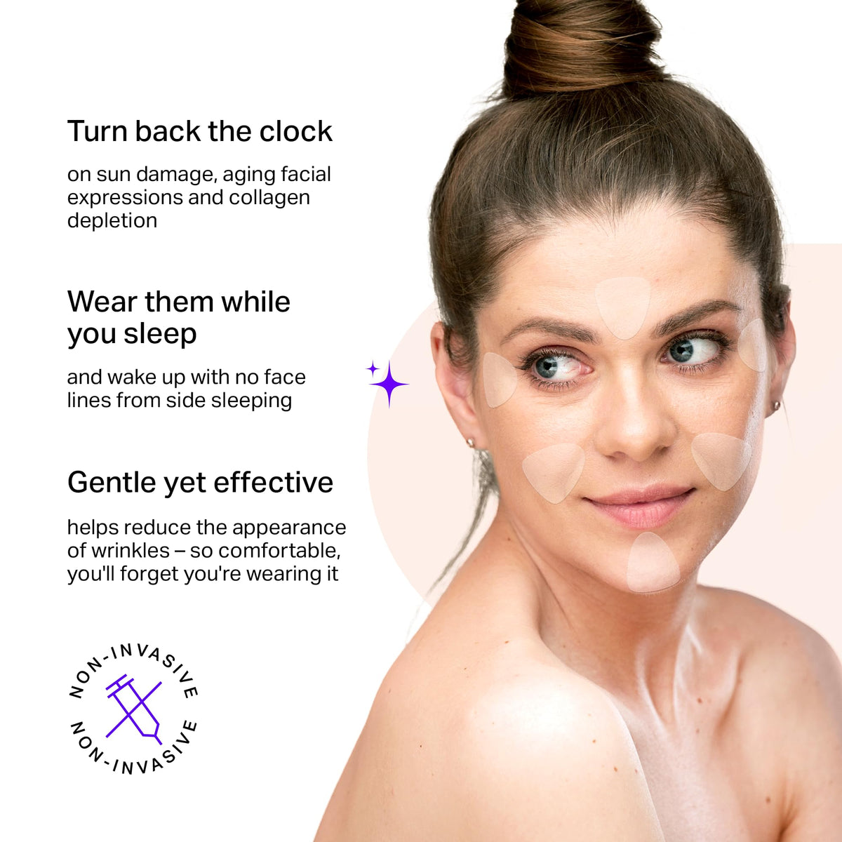 BLUMBODY patch applied near eye to reduce crow's feet while sleeping comfortably